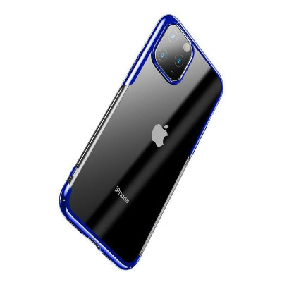 Твърди гърбове Твърди гърбове за Apple Iphone Луксозен твърд гръб ултра тънък оригинален BASEUS Glitter SERIES кристално прозрачен за Apple iPhone 11 Pro 5.8 син кант